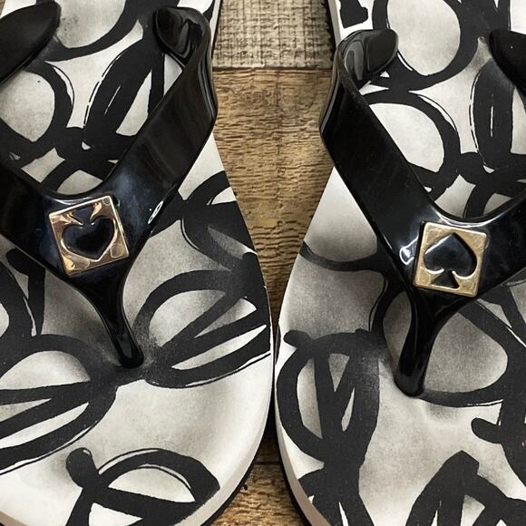 Kate Spade Glasses Pattern Flip Flop Thong Sandals Black White Size Small 5 6 - Picture 3 of 8